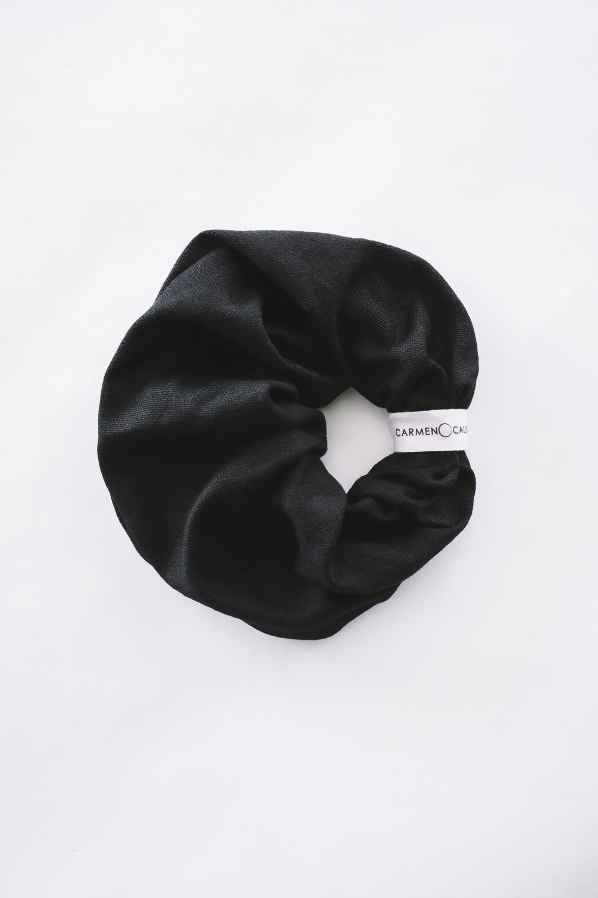 Black organic hemp and cotton hair scrunchie by Carmen Calburean
